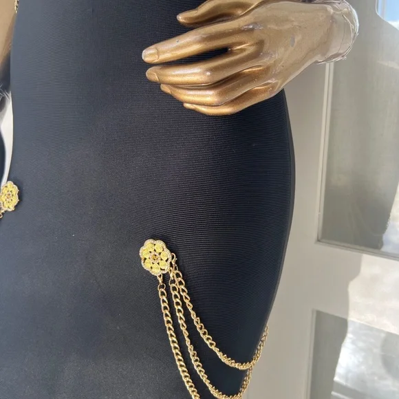 Brand New! Elegant Black Dress with Gold Accents - Picture 4 of 10